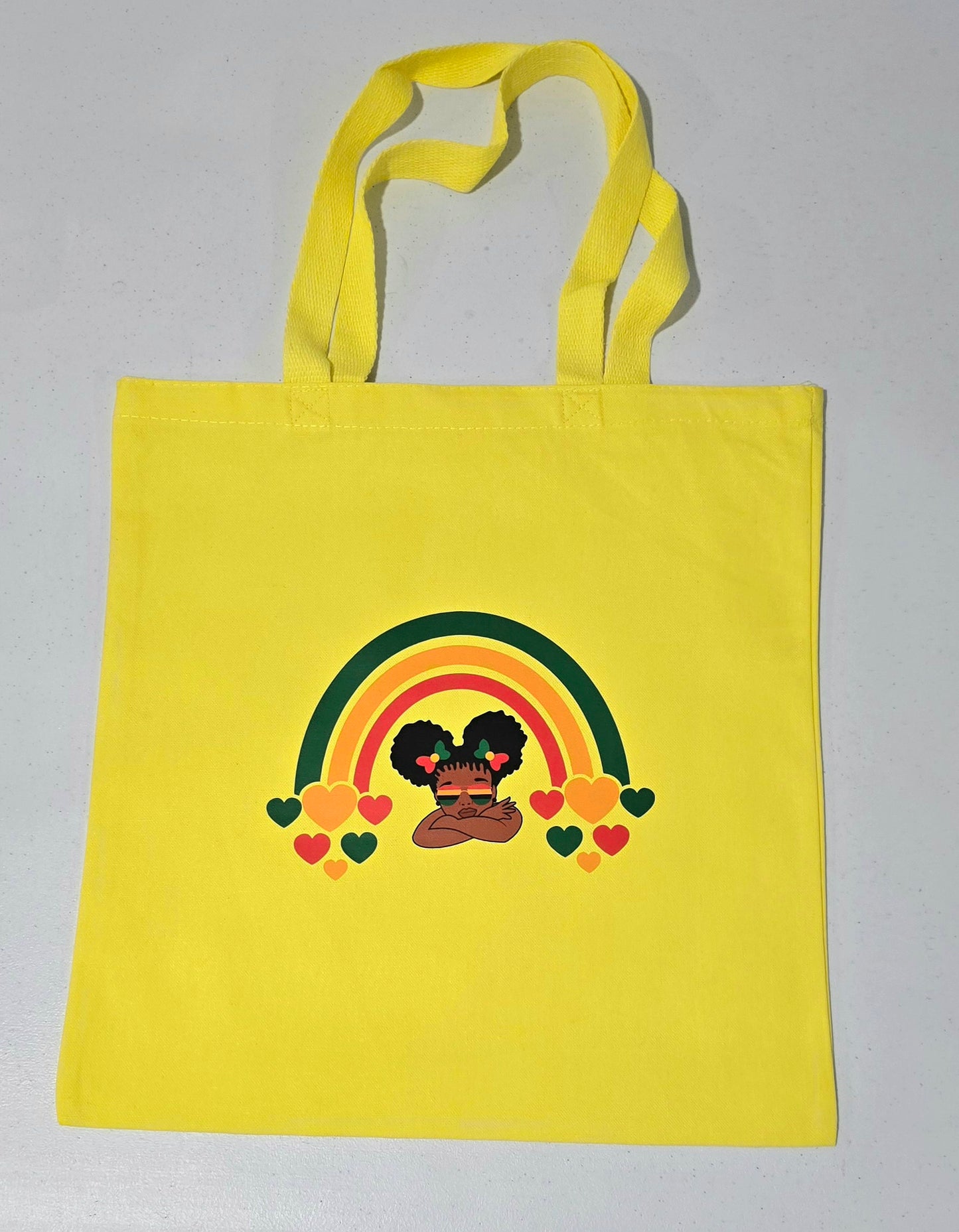 Yellow Tote Bag - Black girl puff