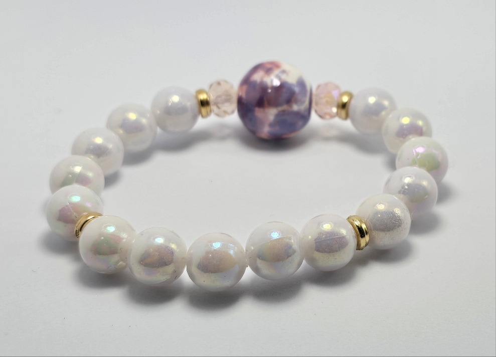 Classy Pearl Bracelet with multi colored charm