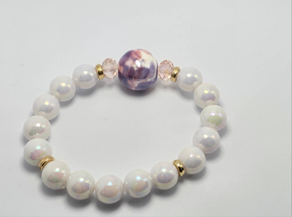 Classy Pearl Bracelet with multi colored charm