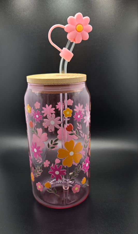 Pink Floral Glass Tumbler