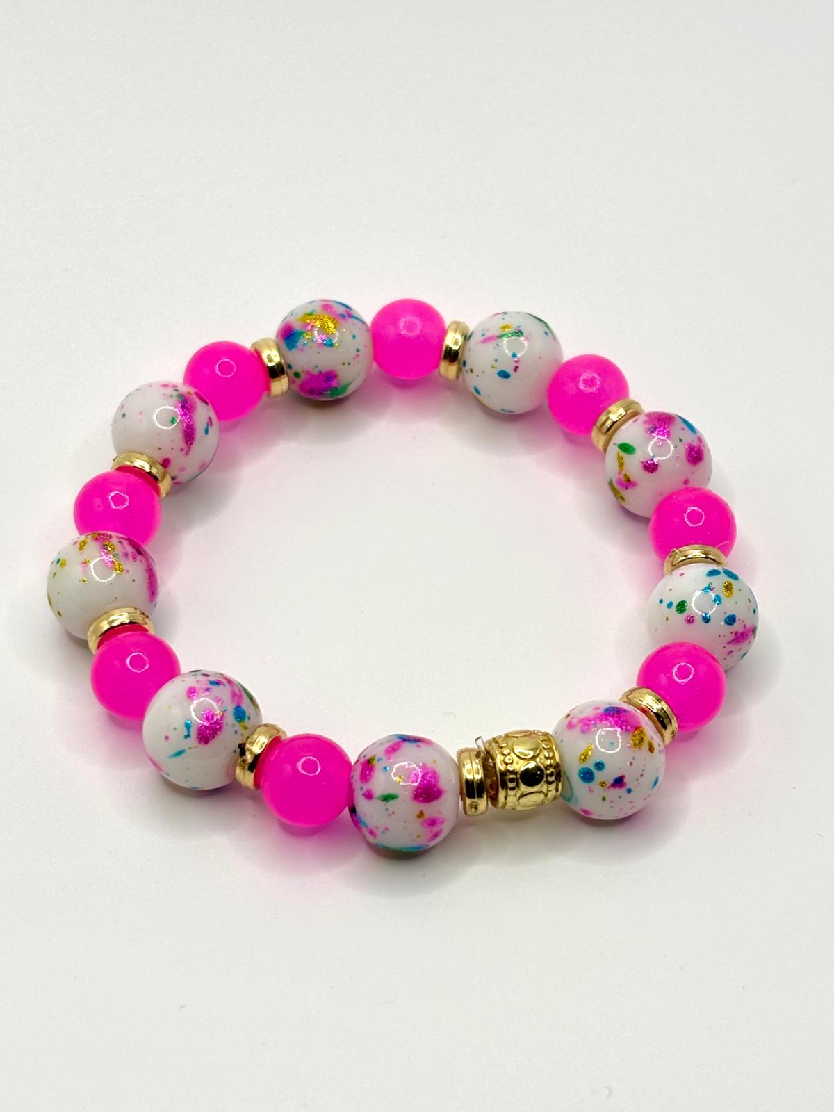 Pink and White Glass Bracelet