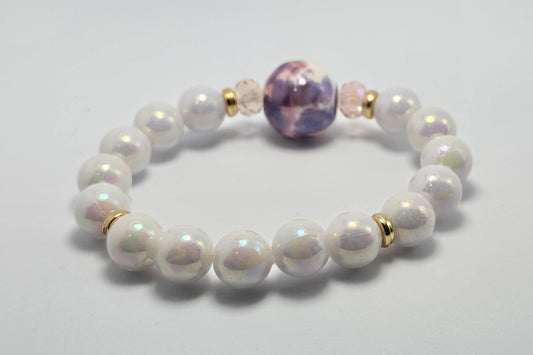 Classy Pearl Bracelet with multi colored charm