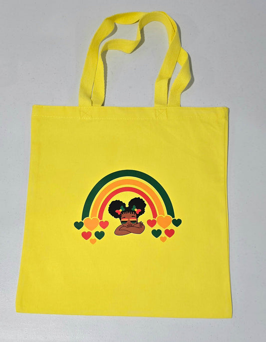 Yellow Tote Bag - Black girl puff