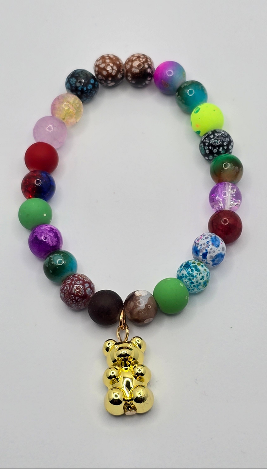 Mulit-colored bracelet with Teddy Bear charm