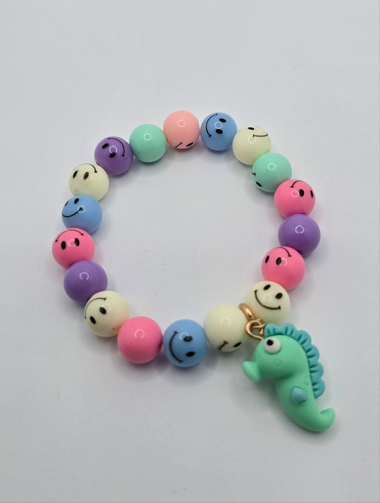 🦄 Pastel Smiley Bracelet with Seahorse Charm